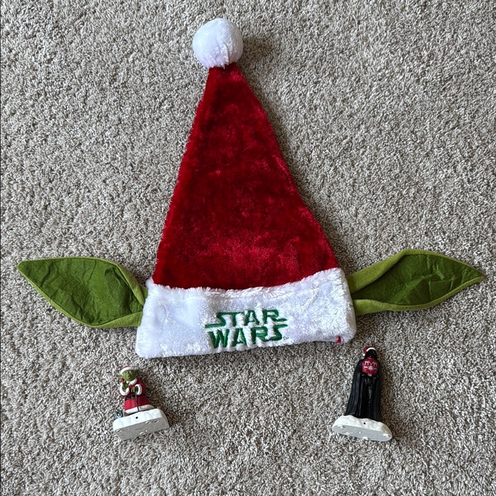 Star Wars Santa Hat with Yoda Ears and 2 Hallmark Motion Sensor Ornaments